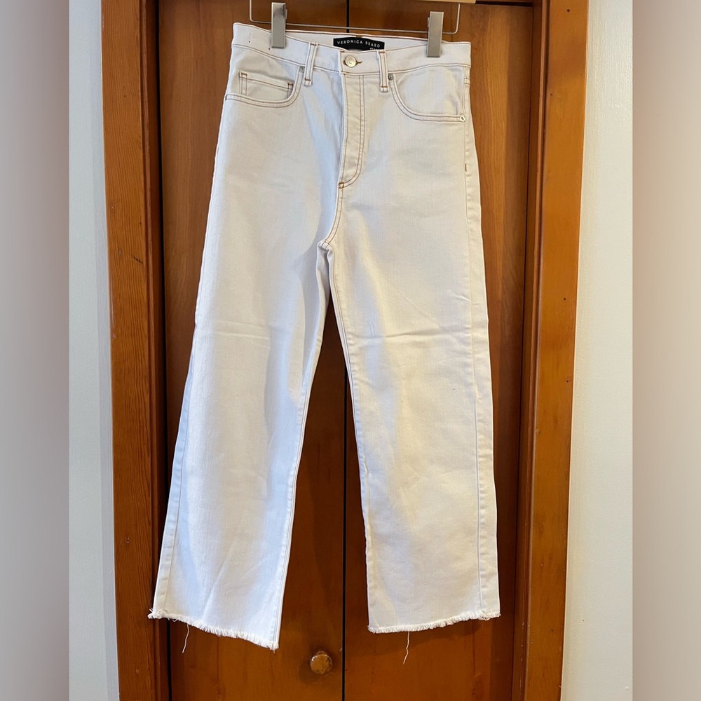Veronica Beard Rockwell 11.5” Straight Jeans with Contrast Stitching.